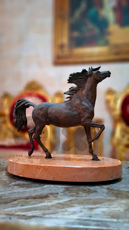 Antique Bronze Stallion Sculpture on Marble Base
