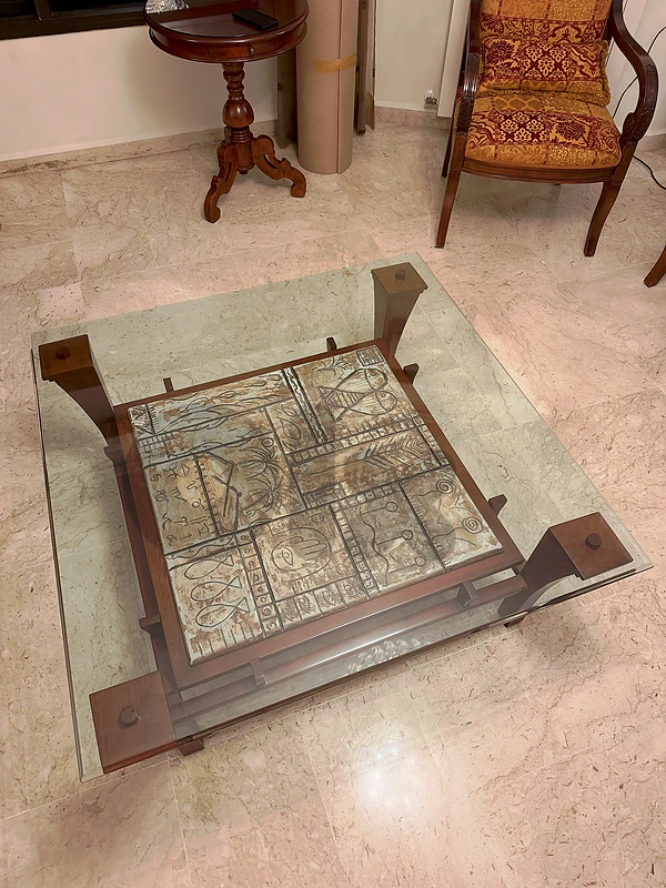 Set of 3 Glass & Wooden Center Tables / طقم طاولات خشب وزجاج ٣ قطع