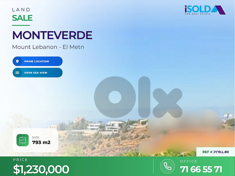 A 793 m2 land having an open sea view for sale in Monteverde