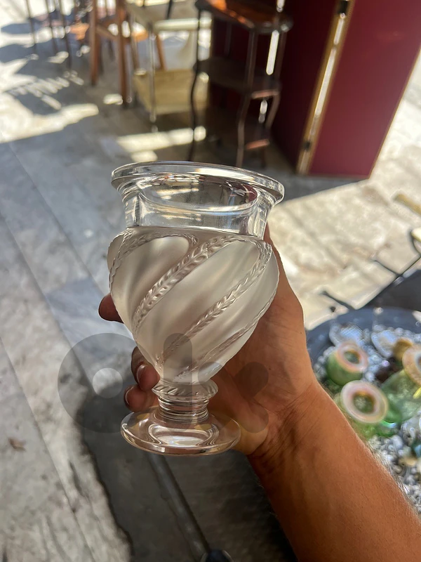 LALIQUE Ermenonville Swirl Pattern, Footed Vase.