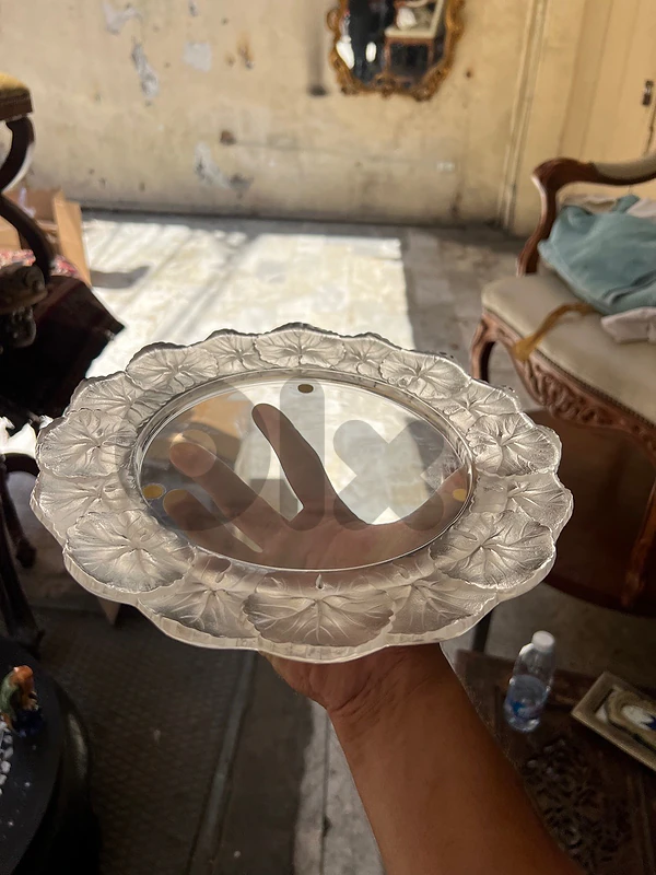 Lalique France Frosted Glass Honfleur Lily Pads Serving Dish Signed