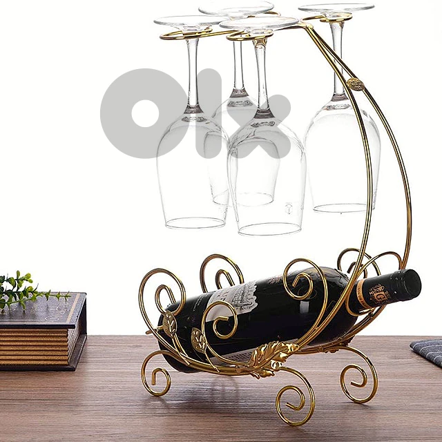 Vintage Wine Rack in Gold for 1 Bottle and 4 Glasses
