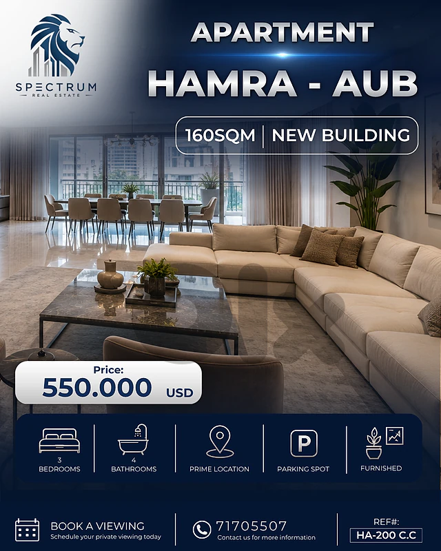 HOT DEAL ! APT IN HAMRA - AUB | 160SQ | 3 BEDS | HA-200 C.C