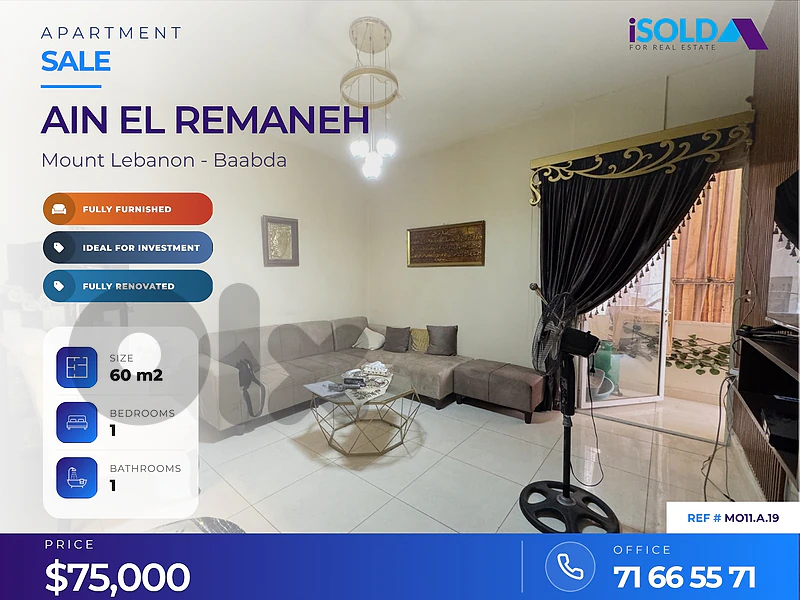 A furnished 60 m2 apartment for sale in Ain el remaneh