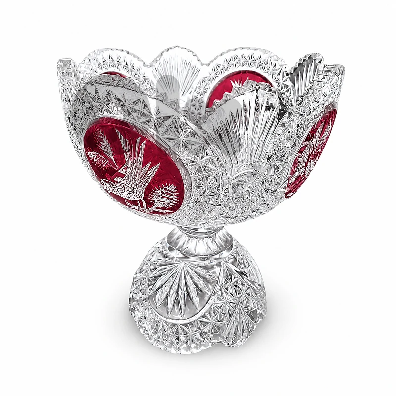 7-Piece Vintage Crystal Collection – Ruby Bird Bowls, Covered Dishes &