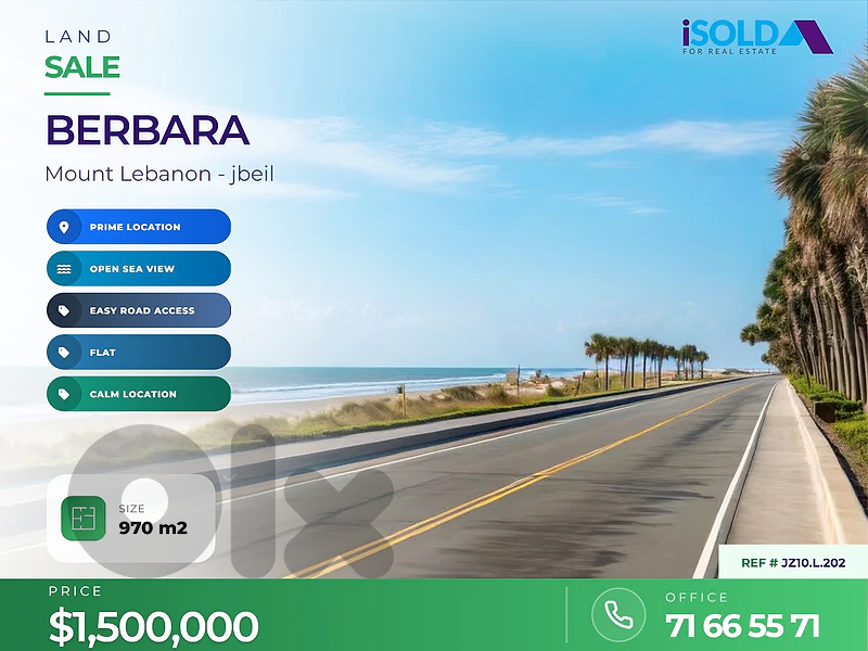 A 970 m2 land having an open sea view for sale in Berbara