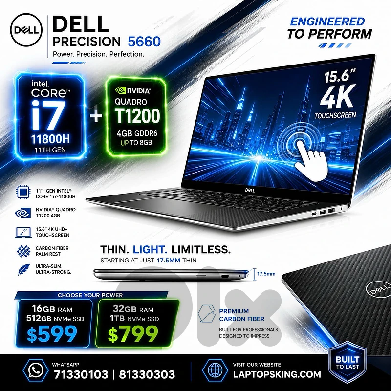 Dell Precision 5560 Core i7 NVIDIA Quadro T1200 4GB 4K Touch 15.6"