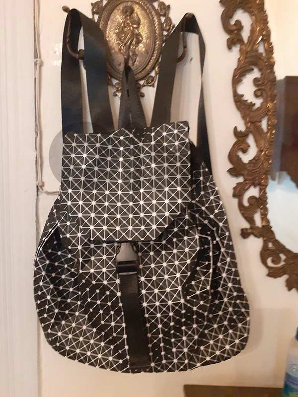black and white backpack