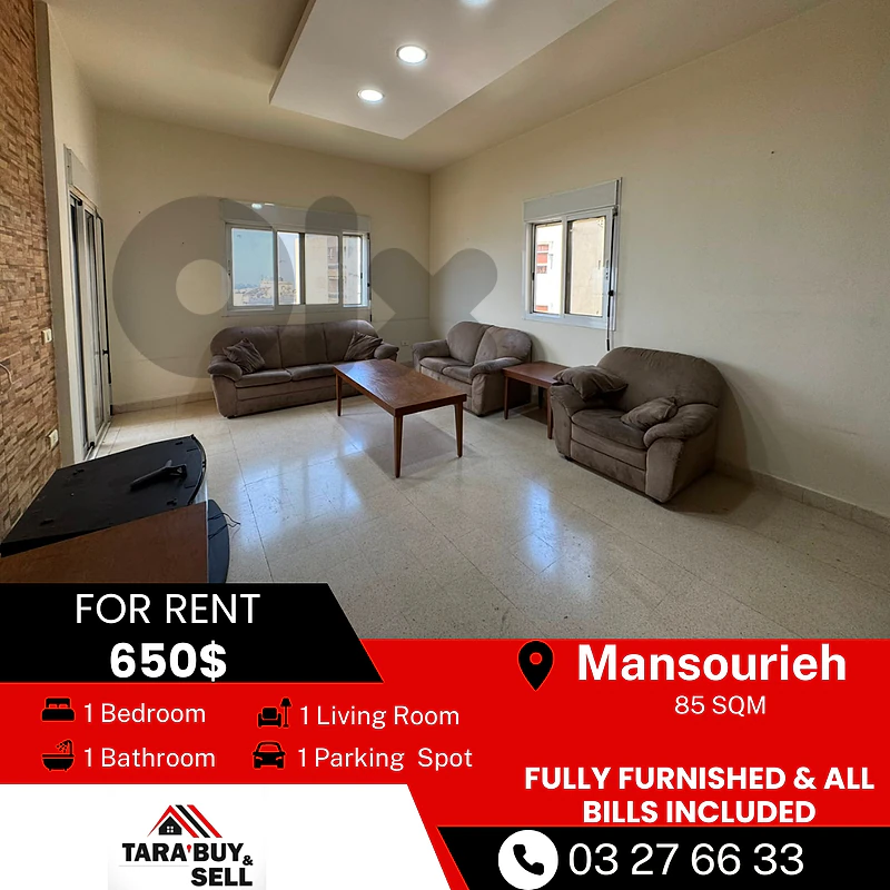 Furnished Ap for rent in Mnasourieh شقة مفروشة للايجار في المنصورية