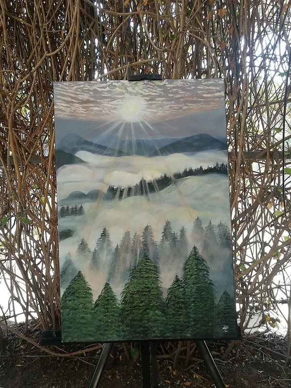 landscape acrylic painting لوحة طبيعة رسم يد بالاكريليك