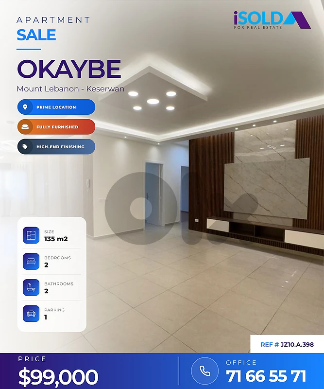 Fully Decorated Apartment 4 sale in Oukeiby - شقة للبيع في أوكيبي