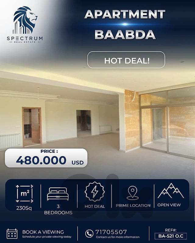 3 BEDROOMS | MOUNTAIN VIEW | BAABDA PRIME | BALCONIES, (BA-521) O.C 3 BEDROOMS | MOUNTAIN VIEW | BAABDA PRIME | BALCONIES, (BA-521) O.C