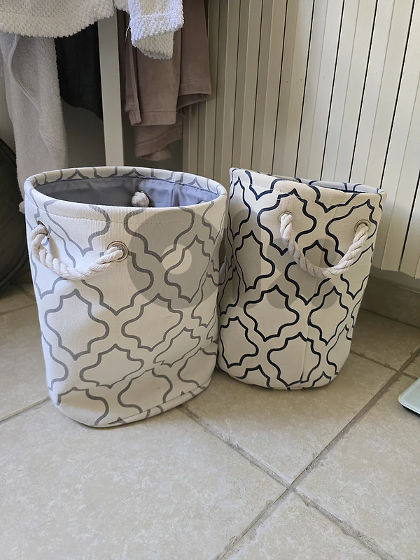 Set of 2 Decorative Fabric Storage Baskets with Rope Handles
