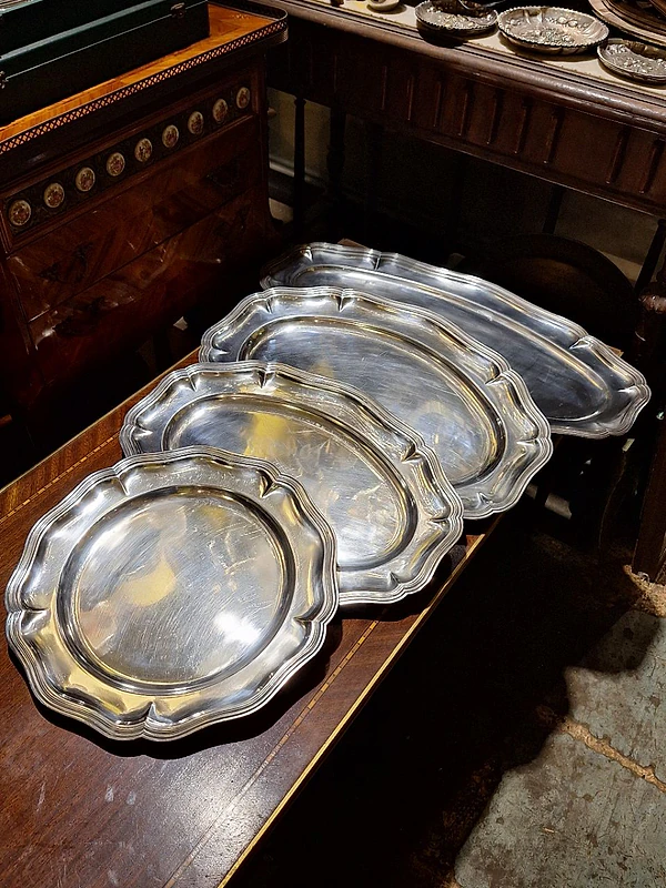 set of 4 metal argente french louis xvi platters