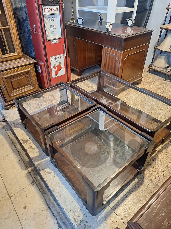 set of 3 solid wood 1950 coffee tables