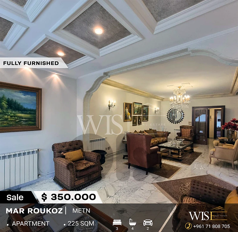 Fully Furnished & Equipped 225 SQM Apartment for SALE in Mar Roukoz!