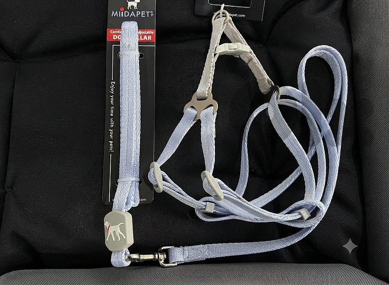 Set Leash+Harness Silk and satin VT-111+ VT-113 Color Light Blue