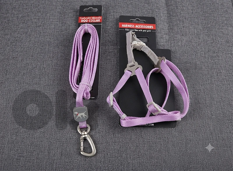 Set Leash+Harness Silk and satin VT-111+ VT-113  color Light Purple