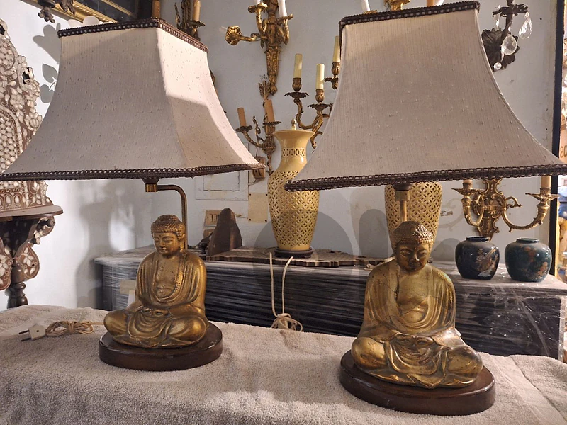two pieces of Buddha Lamp vintage handmade