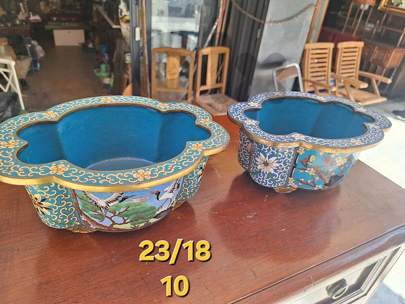 two pieces of cloisonne vase vintage handmade Chinese's