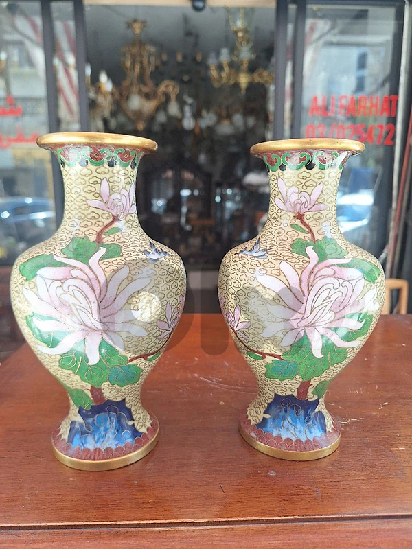 two pieces of vase cloisonne handmade Chinese
