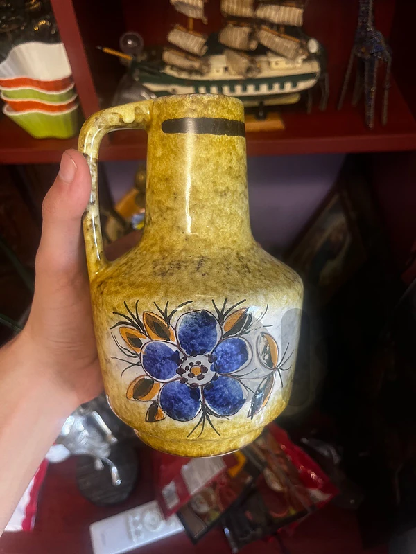 Ceramic vase is a vintage West German piece, from the 1960s or 1970s