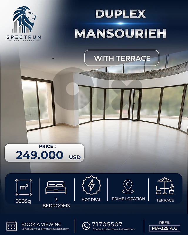 3 BEDS | MANSOURIEH PRIME | DUPLEX | TERRACE, (MA-325)