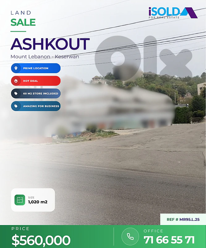 HOT DEAL- 1020 m² Ultra Prime Land on Achkout-Faraya Highway for Sale