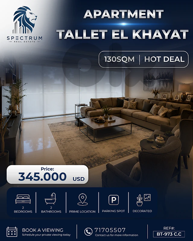 HOT DEAL ! APT IN TALLET EL KHAYAT PRIME | 130SQ | BT-973 C.C