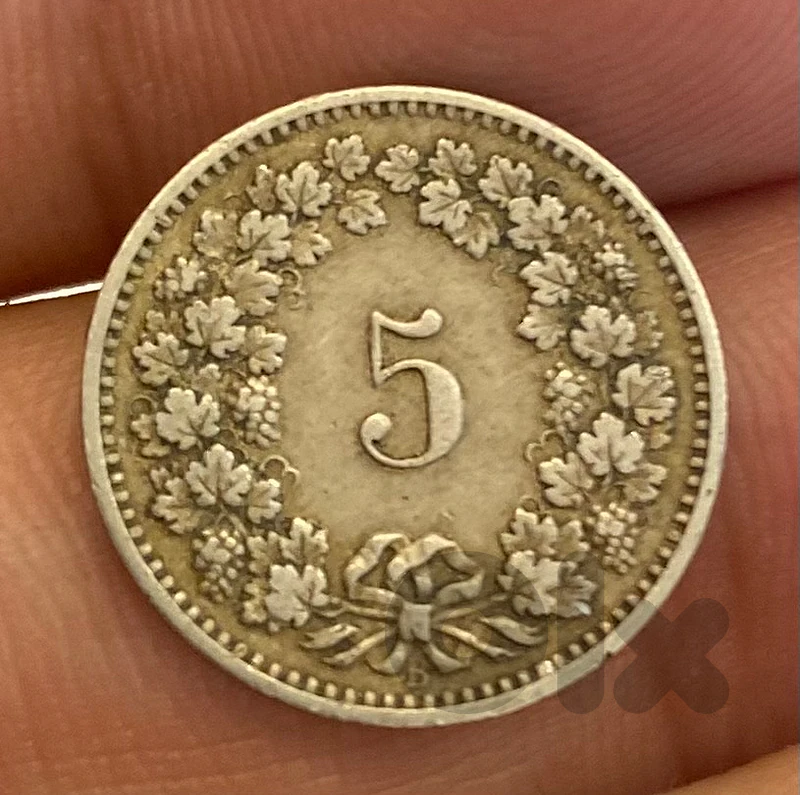عملة قديمة سويسرا ٥ هلفتيكا سنة ١٨٨٥