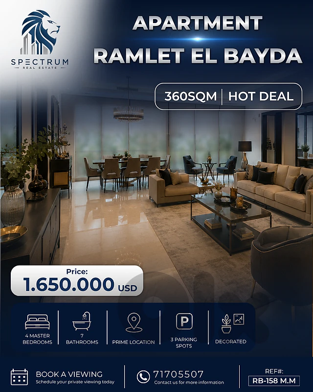 SPACIOUS APT IN RAMLET EL BAYDA | 360SQ | 4 MASTER BEDS | RB-158