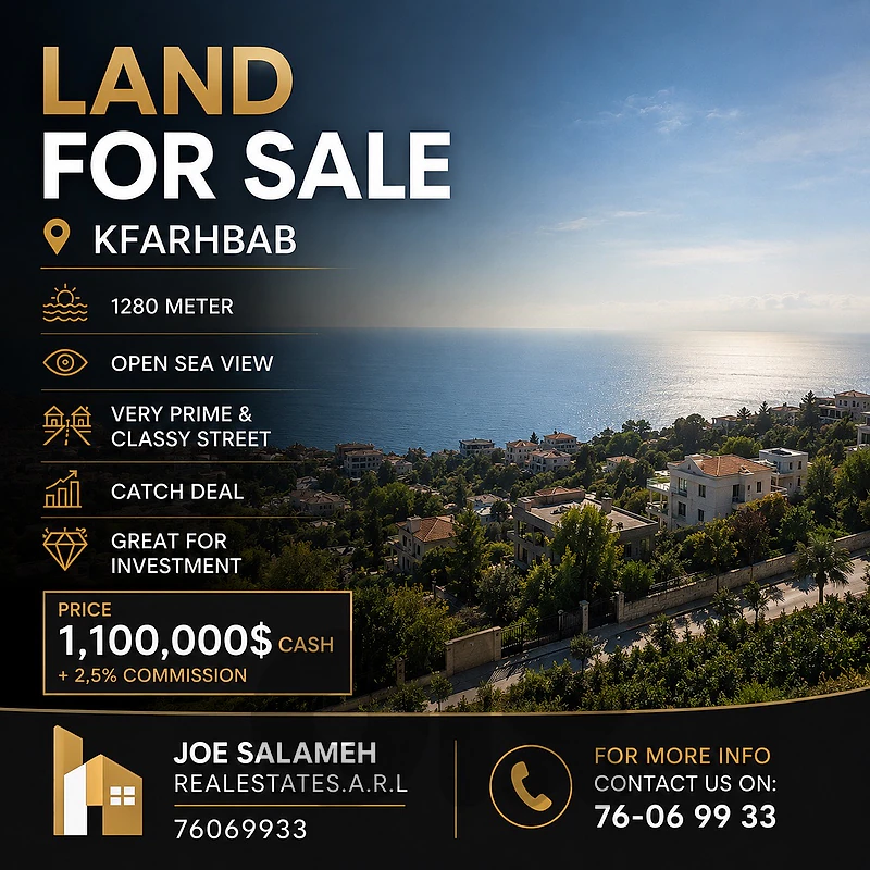 Hot Deal land for sale in Kfarhbab 1280m2 Sea View Prime  1,100,000$