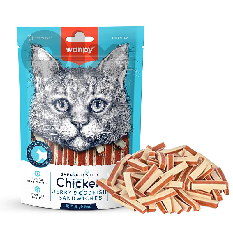 Wanpy Cat Treat  - Chicken jerky & codfish sandwiches 80 G