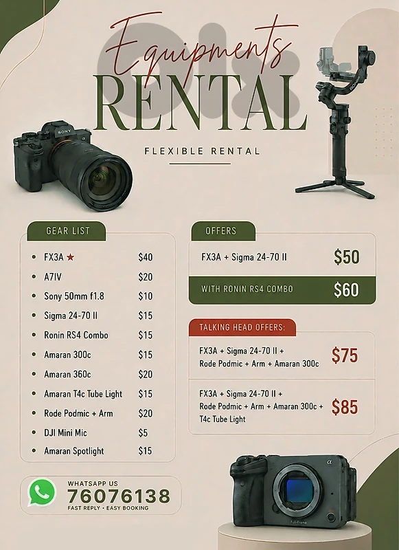 photography equipments for rent