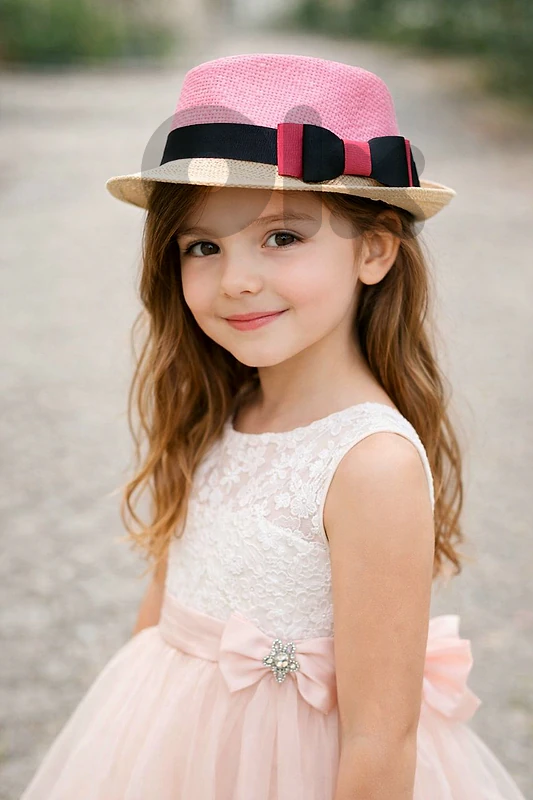 Two-Tone Pink & Straw Fedora Hat with Bow