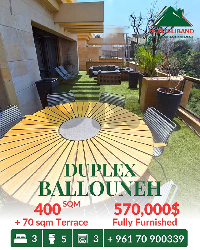 400 sqm Duplex For Sale in Ballouneh بلونة with 70 sqm Terrace