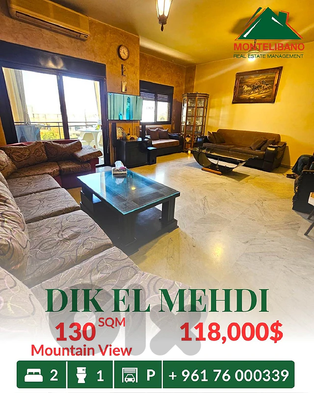 130 sqm Apartment For Sale in Dik El Mehdi with Mountain View