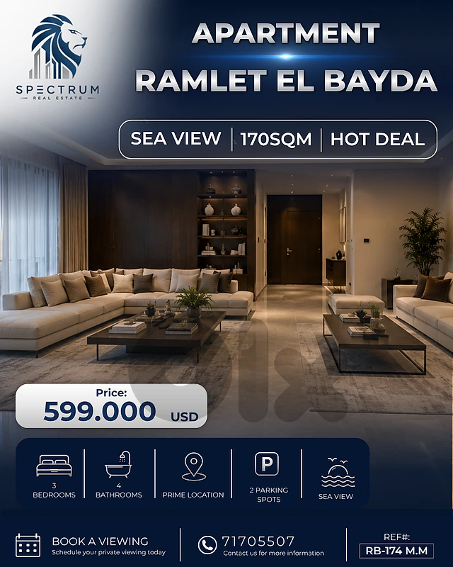 HOT DEAL ! APT IN RAMLET EL BAYDA | 170SQ | 3 BEDS | RB-174 M.M