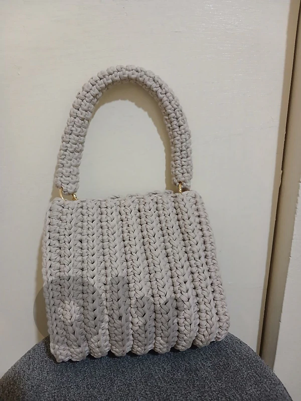 Handmade Crochet Bag - Premium Beige T-Shirt Yarn Handbag