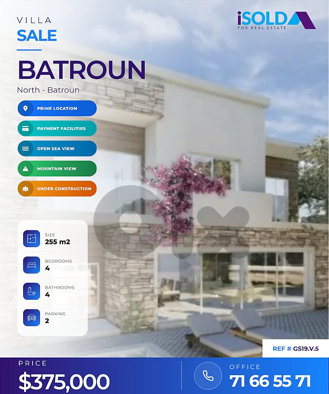 255 m² Villa with Pool, Garden & Open Sea/Mountain View in Batroun