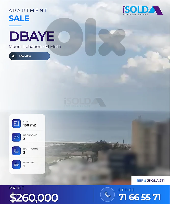 A 150 m2 new apartment having an open sea view for sale in Dbaye