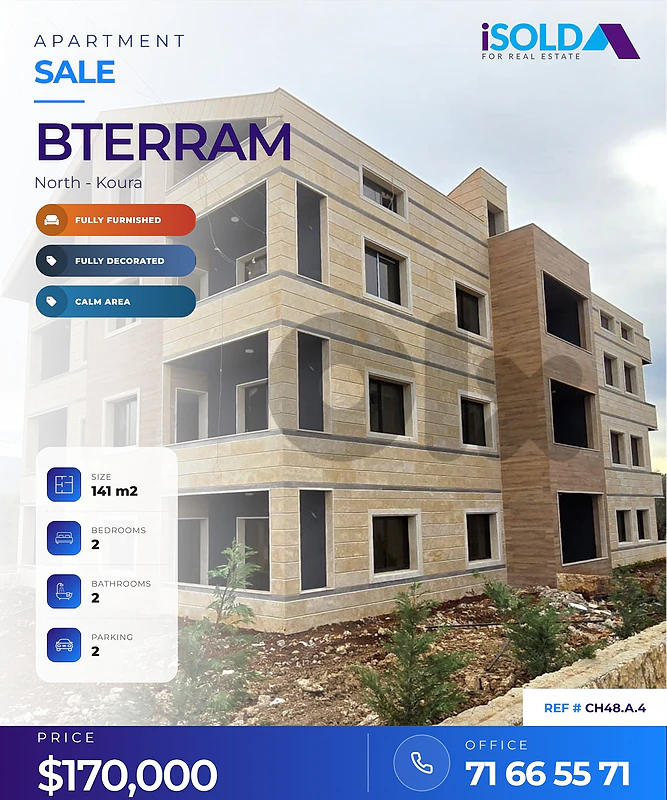 A decorated furnished 141 m2 apartment for sale in Btorram/Koura