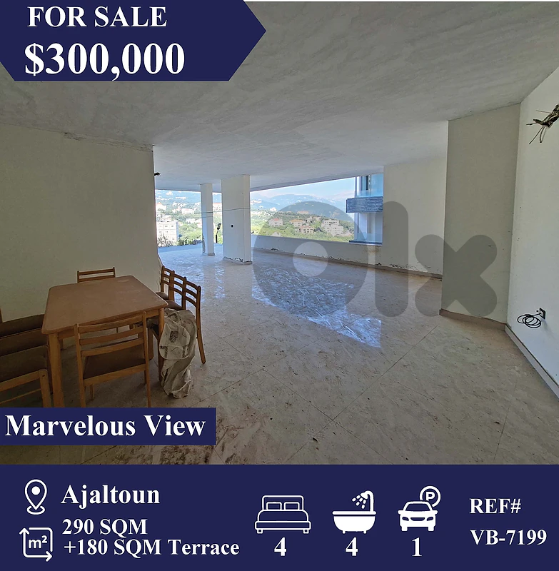 VB-7199 Apartment for sale in Ajaltoun شقة للبيع في عجلتون