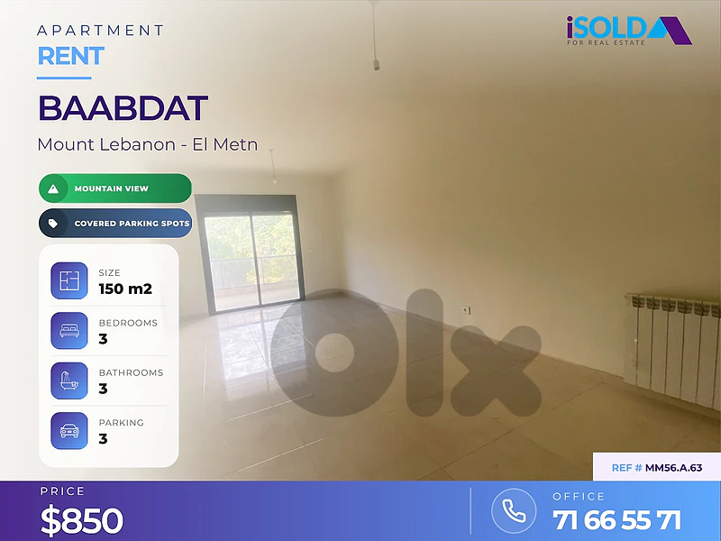 3 bedrooms apartment + open mountain view 4 rent in Baabdat 3 bedrooms apartment + open mountain view 4 rent in Baabdat