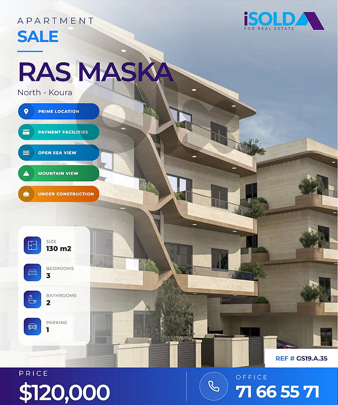 A 130 m2 apart having an open mountain/sea view for sale in Ras Maska A 130 m2 apart having an open mountain/sea view for sale in Ras Maska