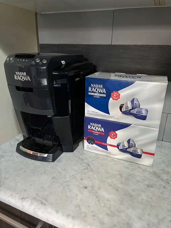 Najjar Raqwa Coffee Machine - Like New - Original Box + 2 Capsule Boxe