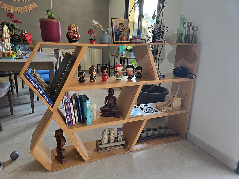 Modern Geometric Wooden Display Shelf / Room Divider