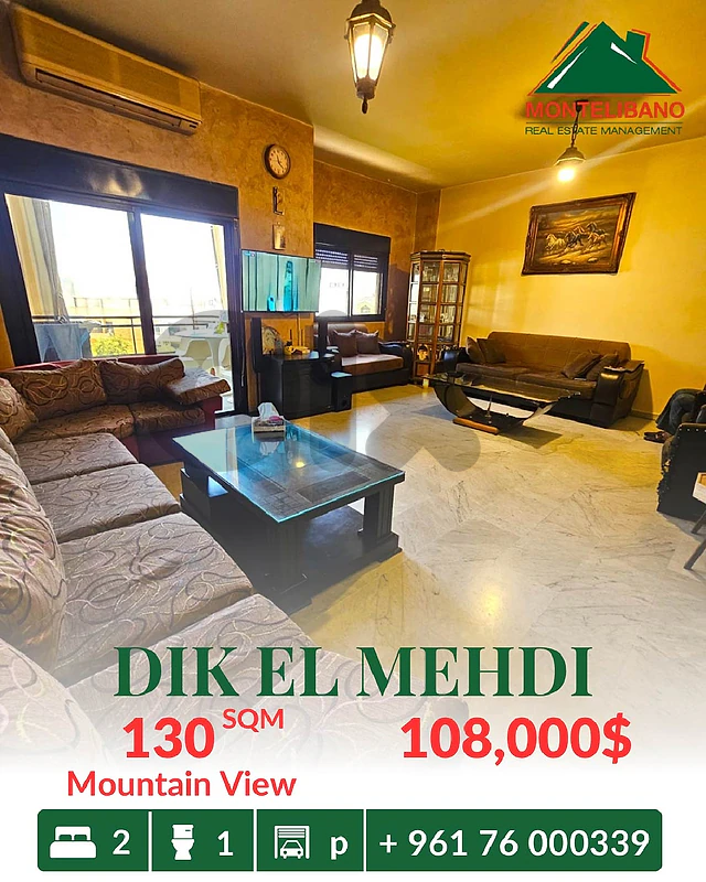 130 sqm Apartment For Sale in Dik El Mehdi with Mountain View