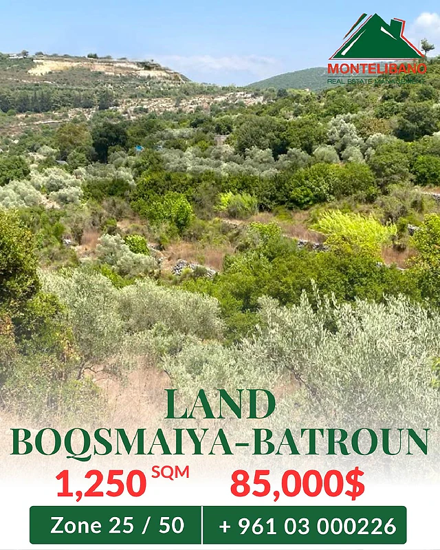 1,250 sqm Land For Sale in Boqsmaiya - Batroun