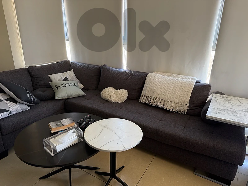 corner sofa + two round table
